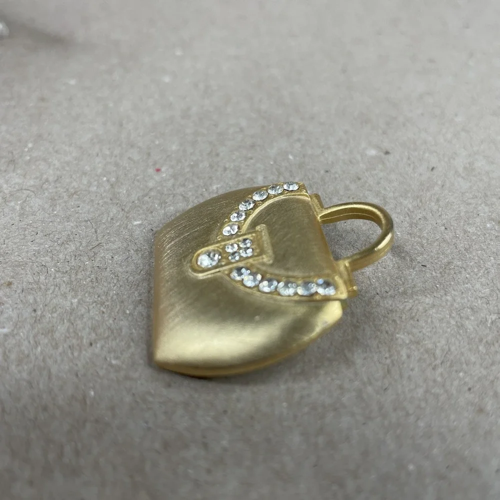 Vintage JJ Jonette LADIES PURSE TOTE BAG Brooch Pin RHINESTONES‎ Gold Tone Bling